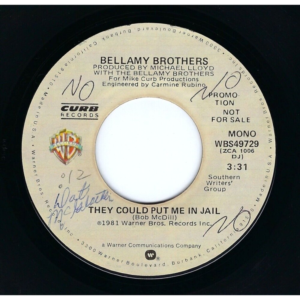 Bellamy Brothers Promo 45 RPM "They Could Put Me In Jail (Stereo) / Mono" '81